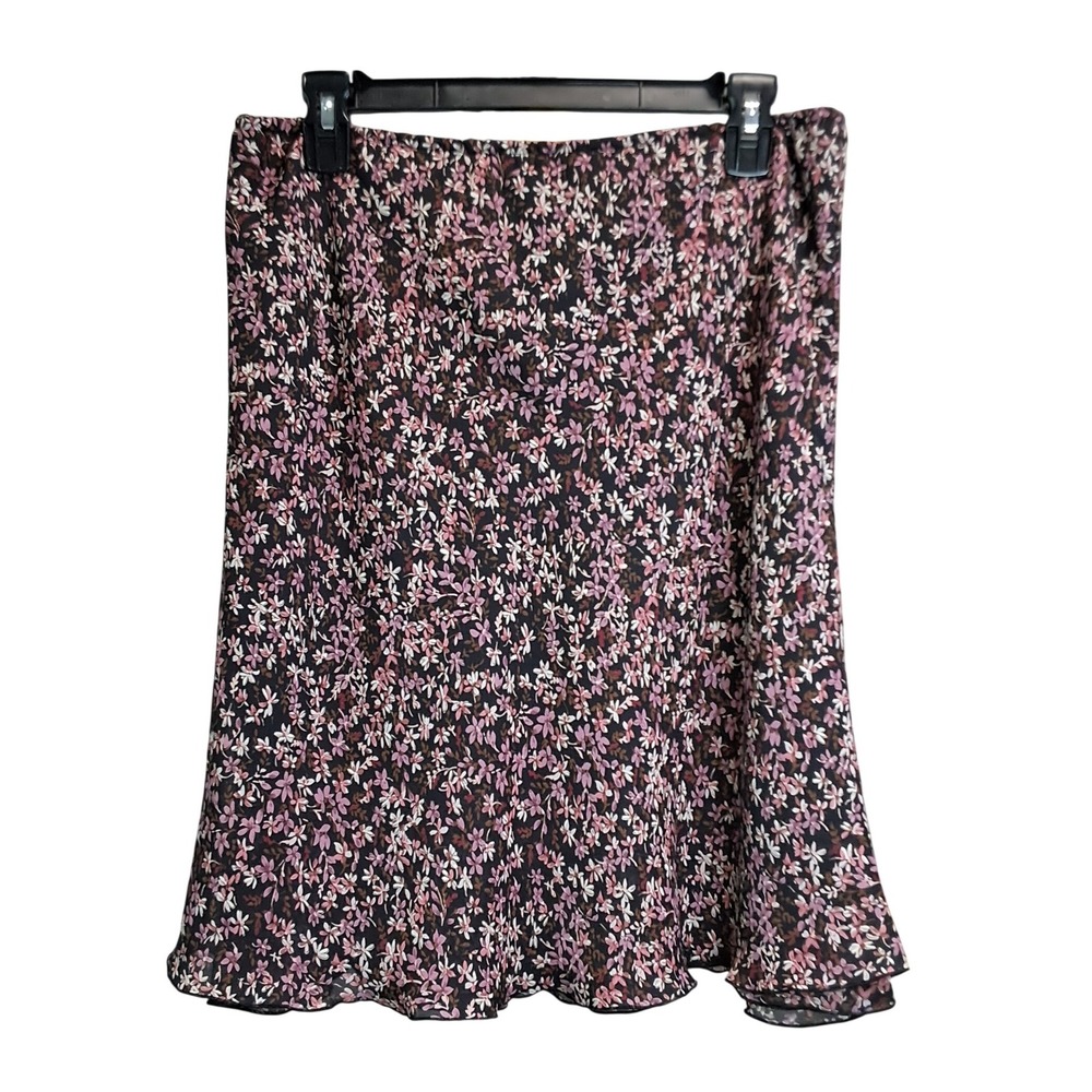 AGB Byer California Womens Pink Floral Chiffon Midi Skirt Size M Lettuce Hem